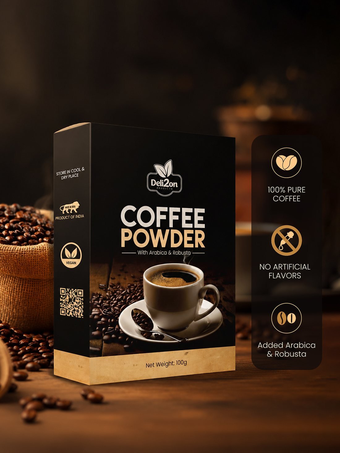 Deli2on Coffee Powder — 100% pure coffee, no artificial flavours